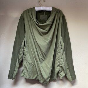 Blank NYC Womens XL Wrap Front Jacket Olive Green Linen Blend Lightweight Pocket